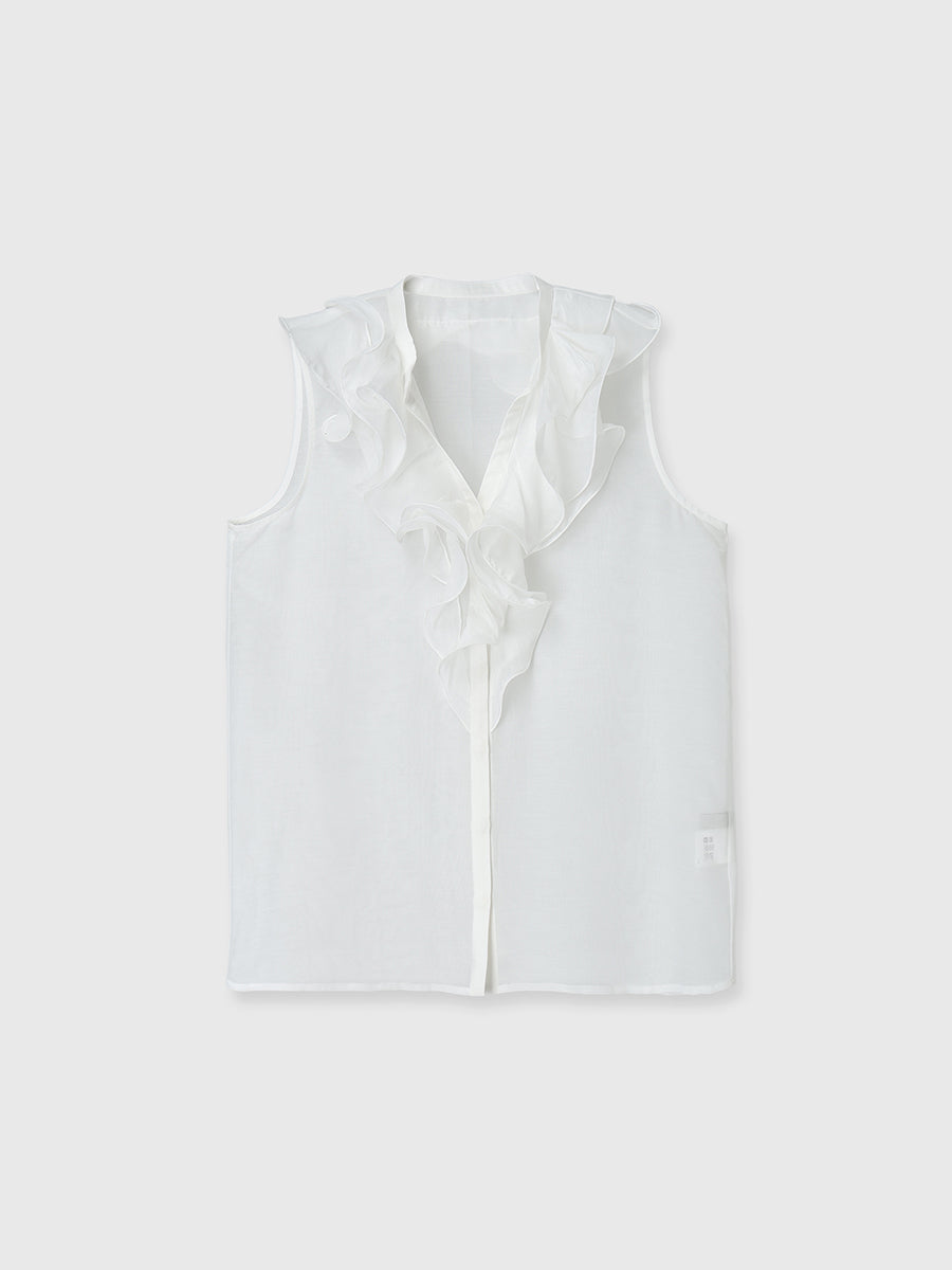 シルクブレンドシアーフリルブラウス