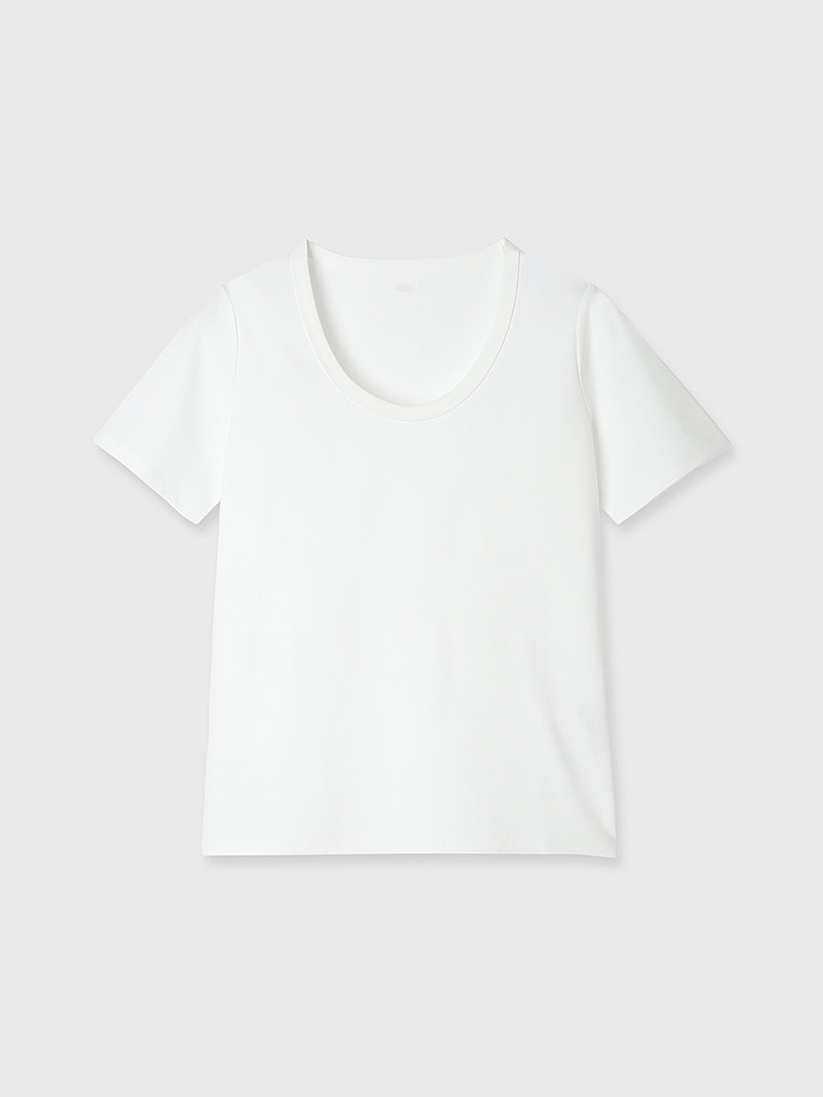 シルクタッチコットンUネックT