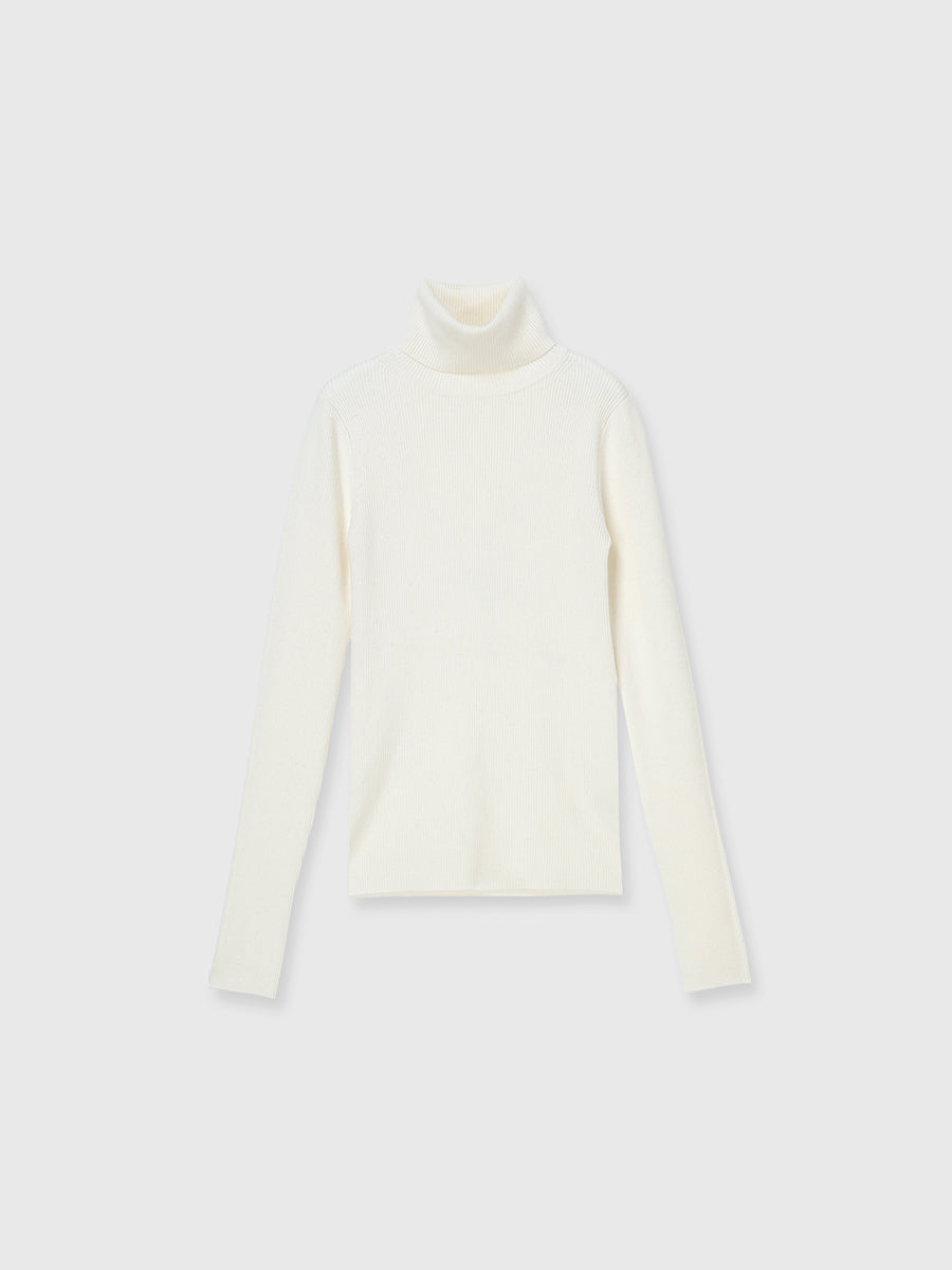 シルクカシミアブレンドフィットリブタートルニット