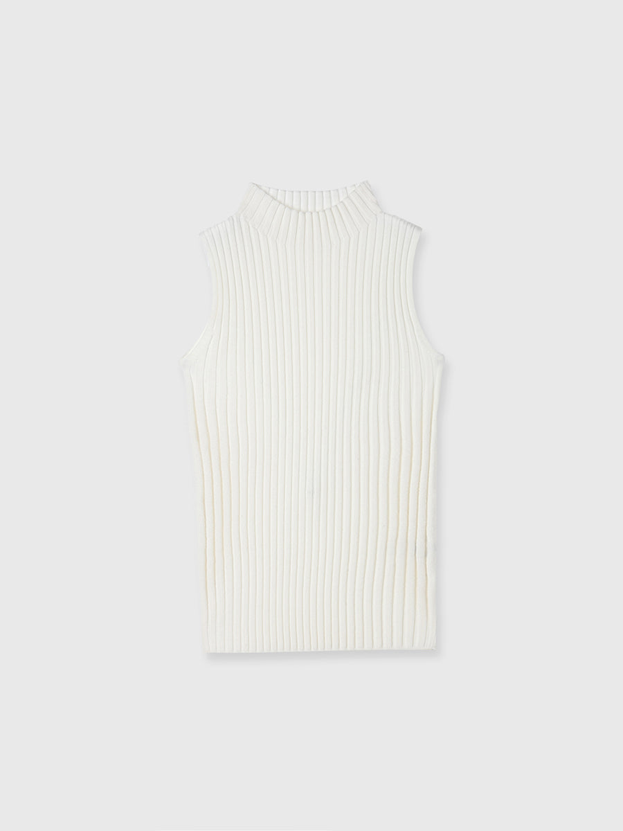 ノースリーブウールリブニットトップス