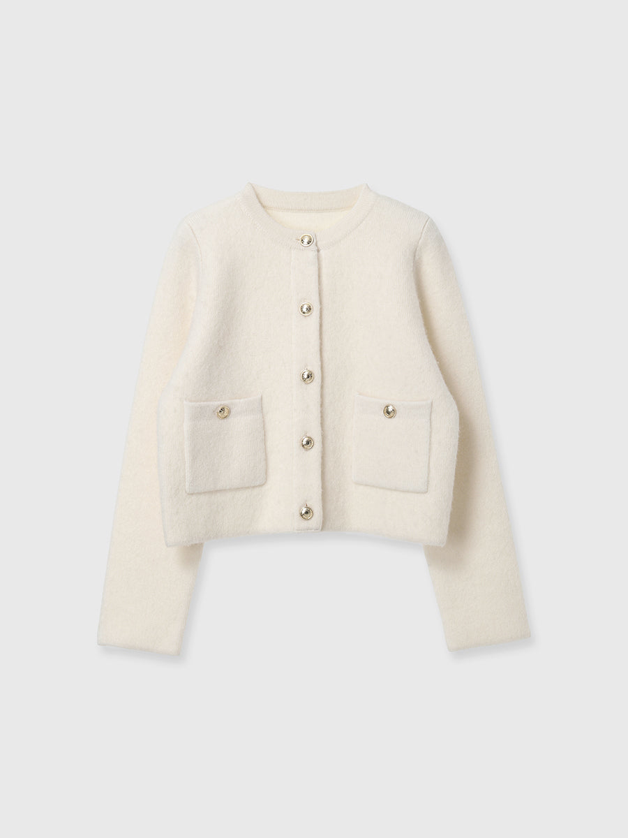 カシミヤブレンドノーカラーニットジャケット