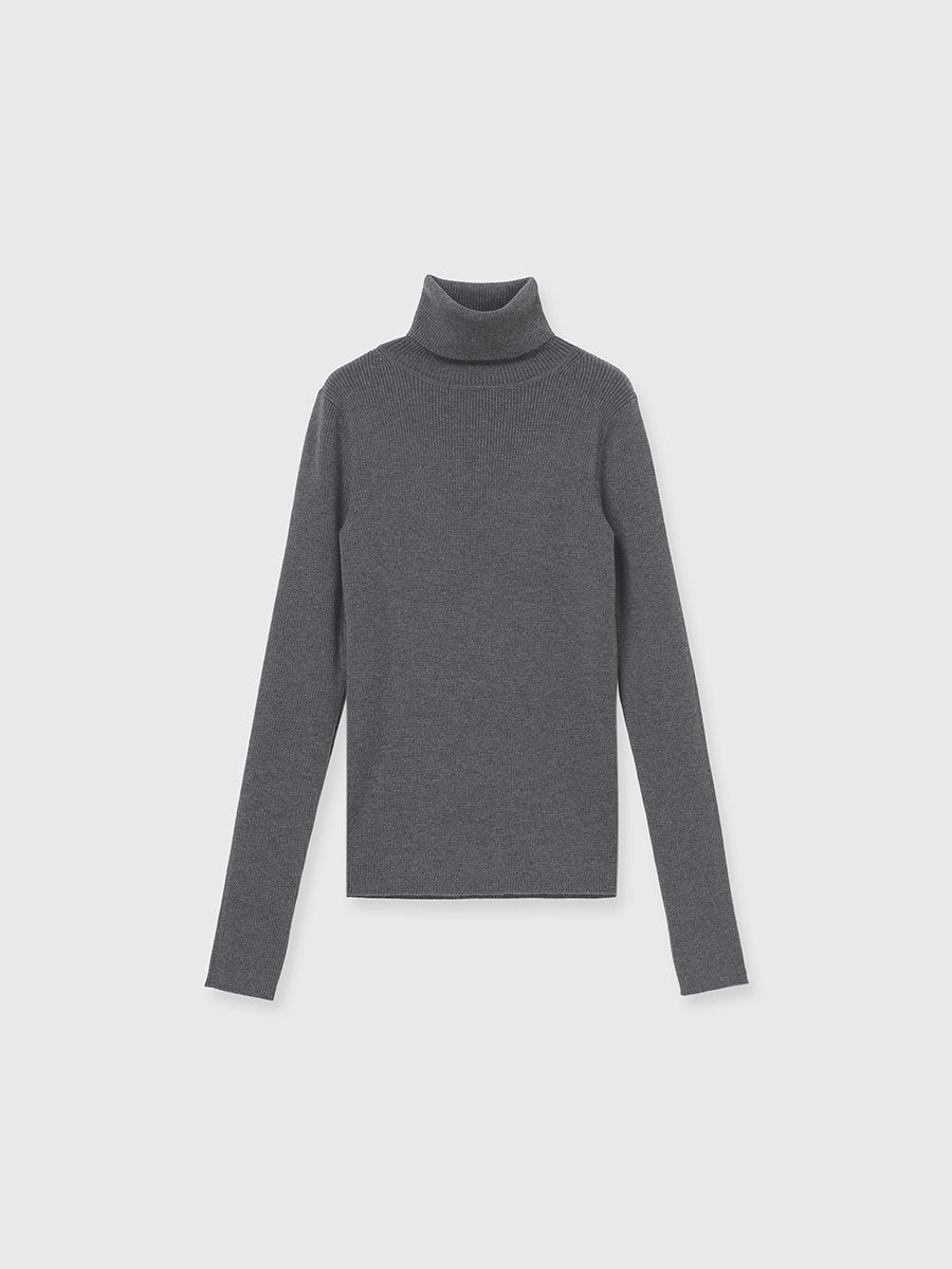 シルクカシミアブレンドフィットリブタートルニット