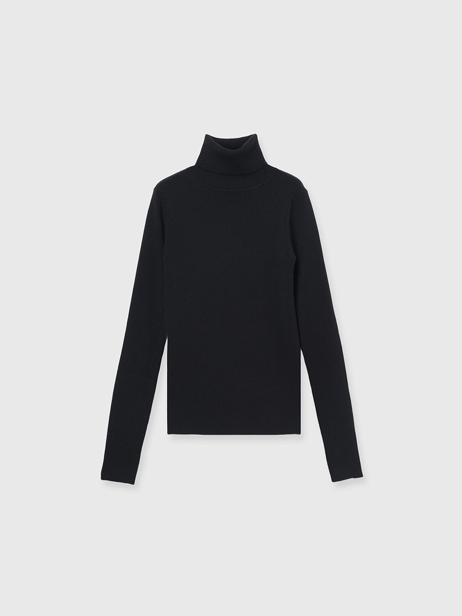 シルクカシミアブレンドフィットリブタートルニット