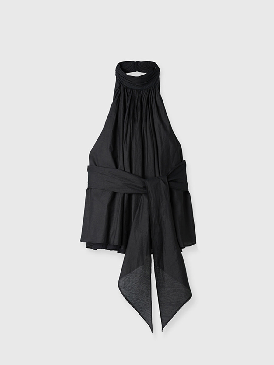 Indiaシルクブレンドバックオープンブラウス