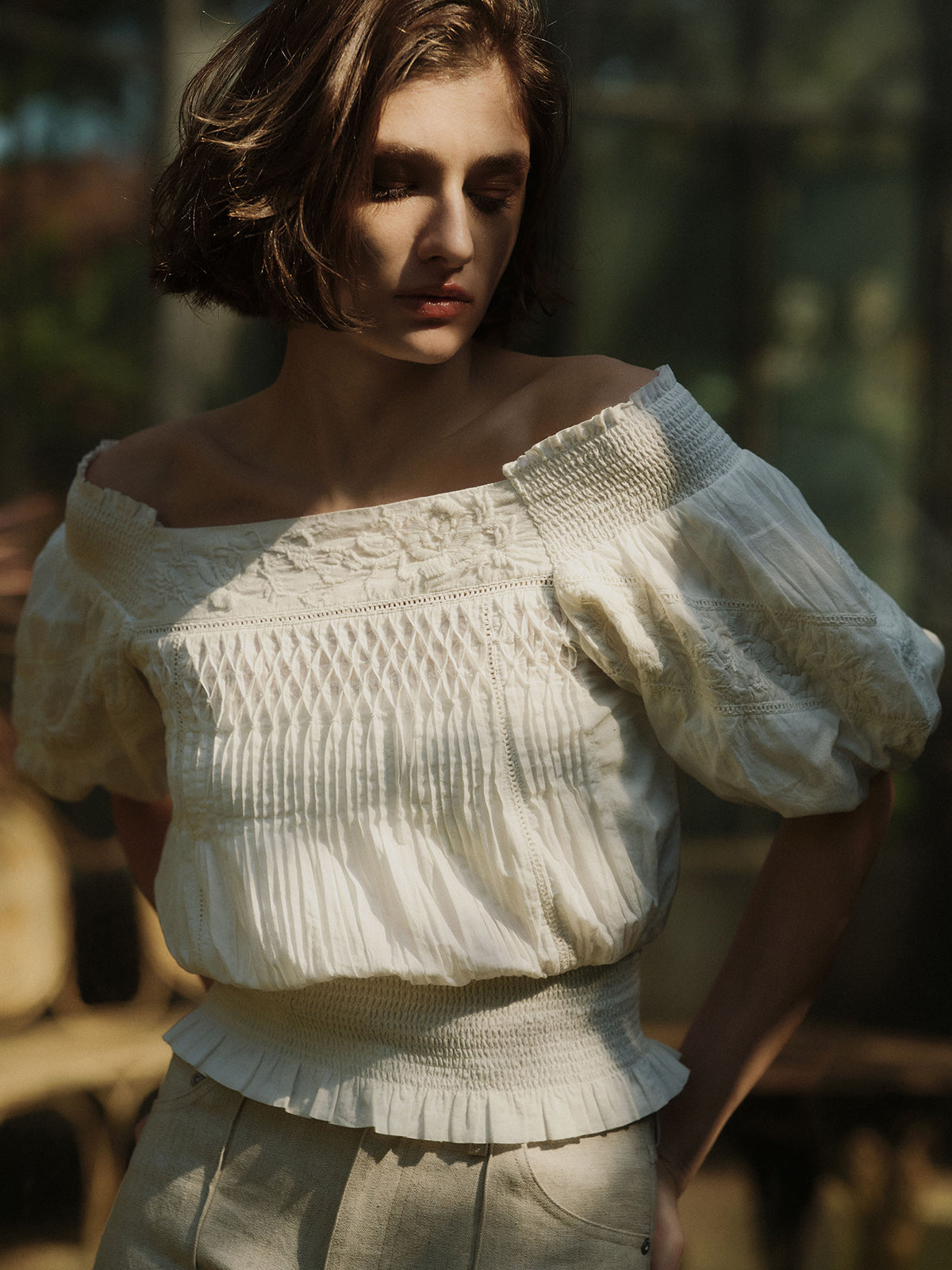 Indiaエンブロイダリースモッキングブラウス