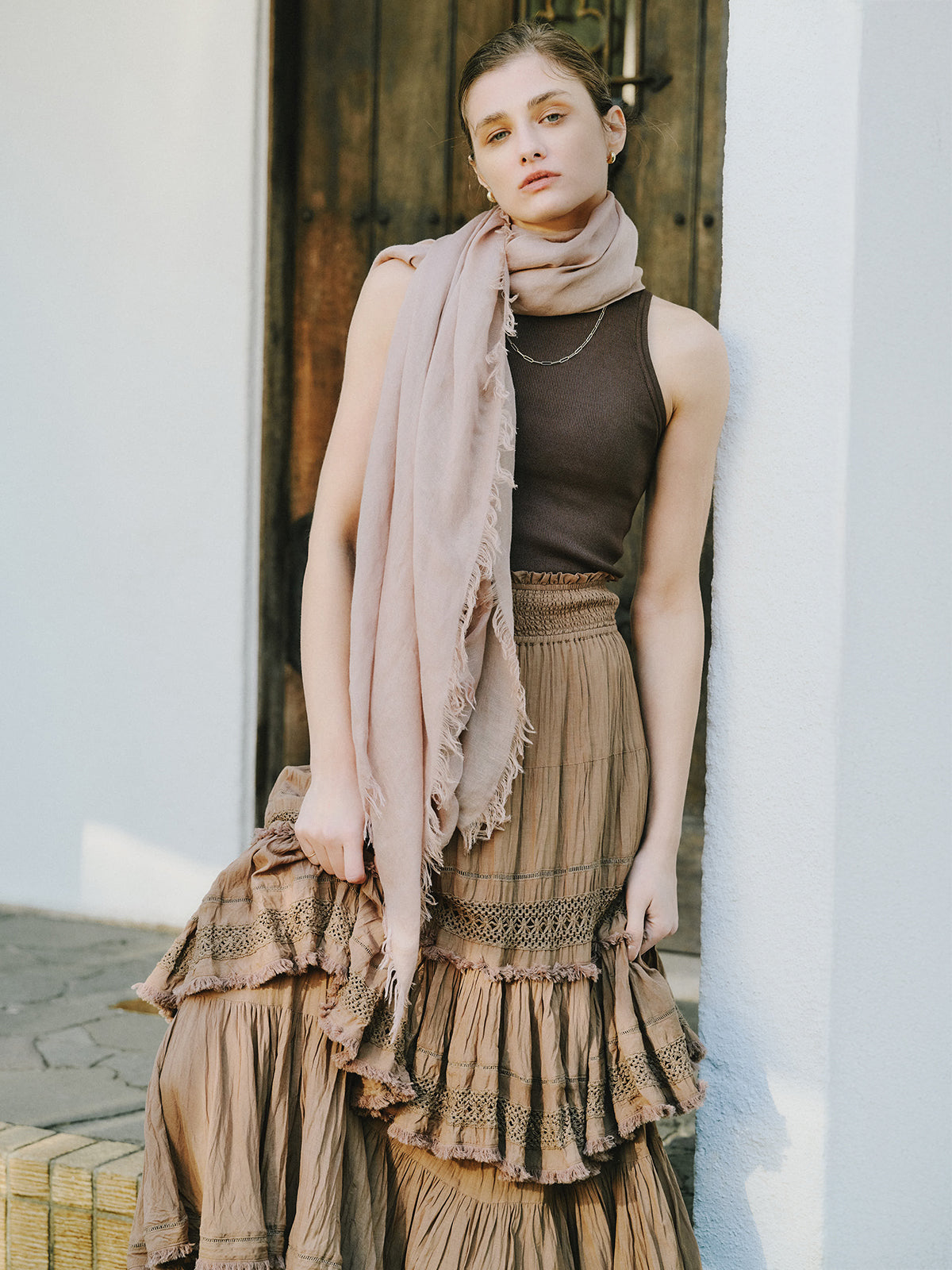 Indiaクリンクルティアードマキシスカート