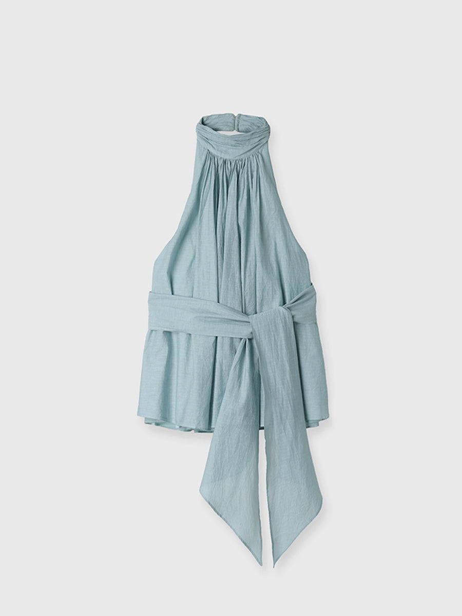 Indiaシルクブレンドバックオープンブラウス