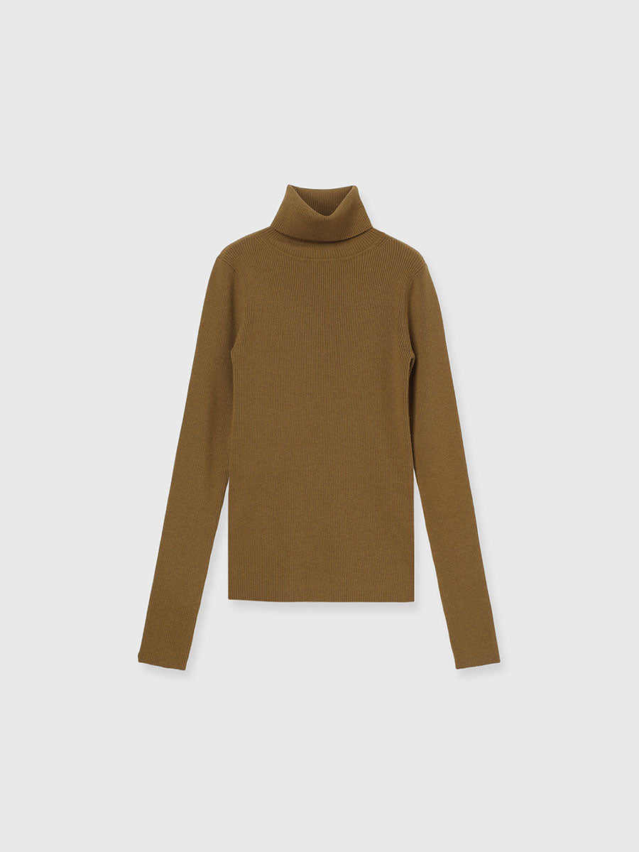 シルクカシミアブレンドフィットリブタートルニット
