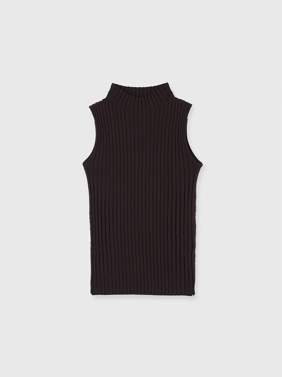 ノースリーブウールリブニットトップス