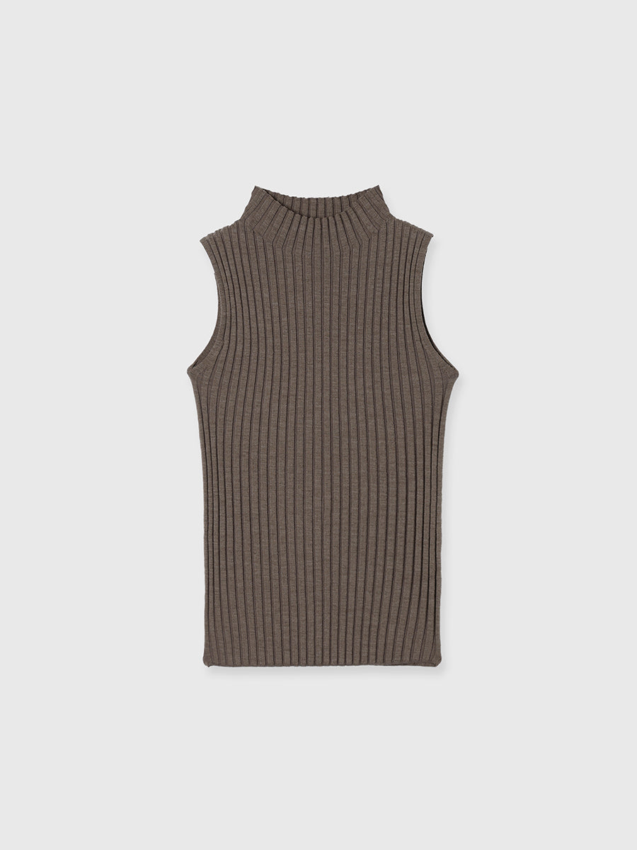 Sleeveless Wool Rib Knit Top