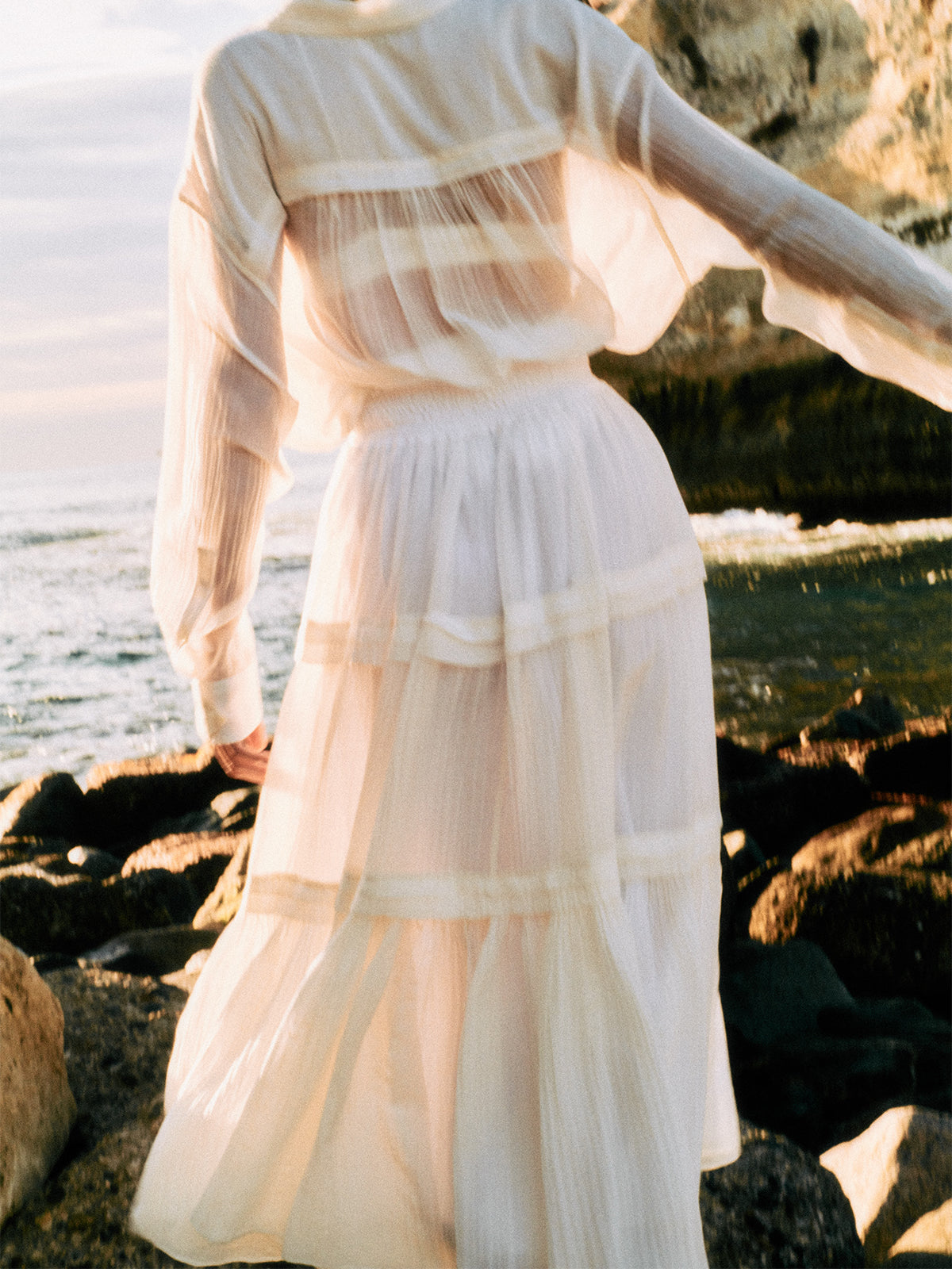 Indiaシルクブレンドティアードスカート