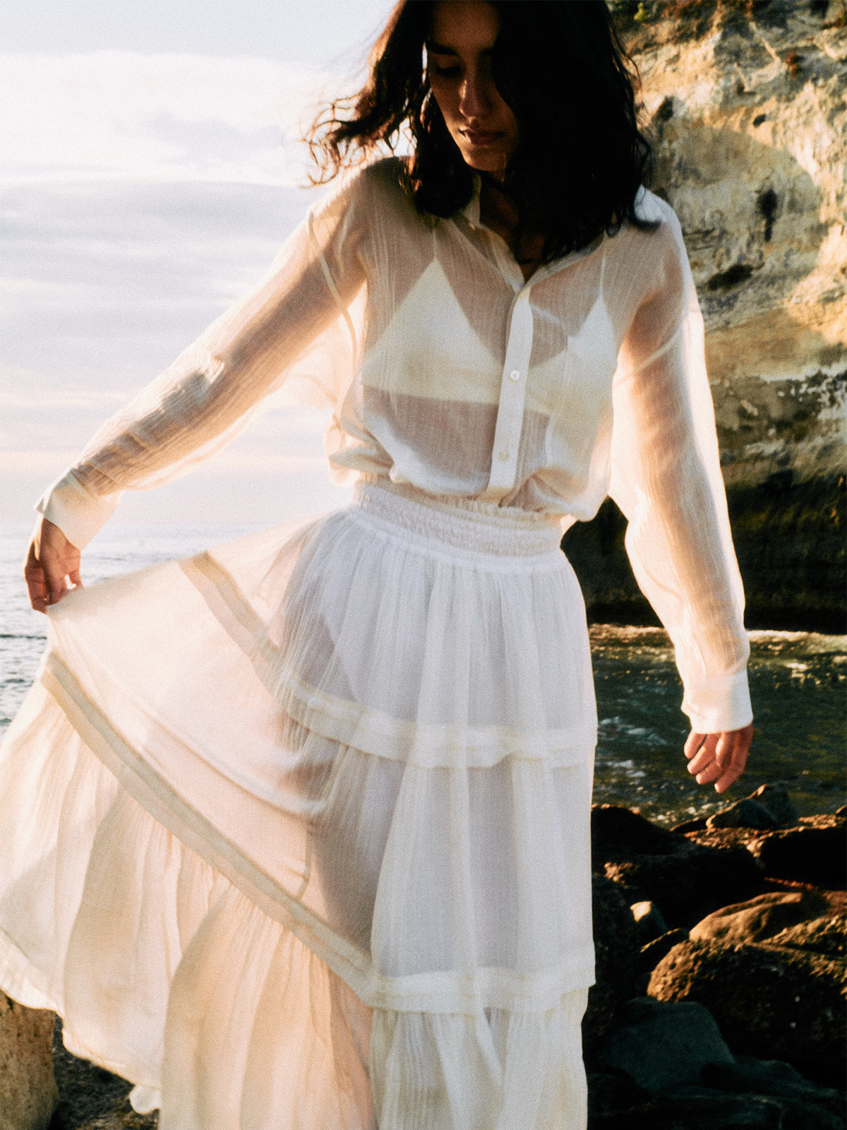 Indiaシルクブレンドティアードスカート