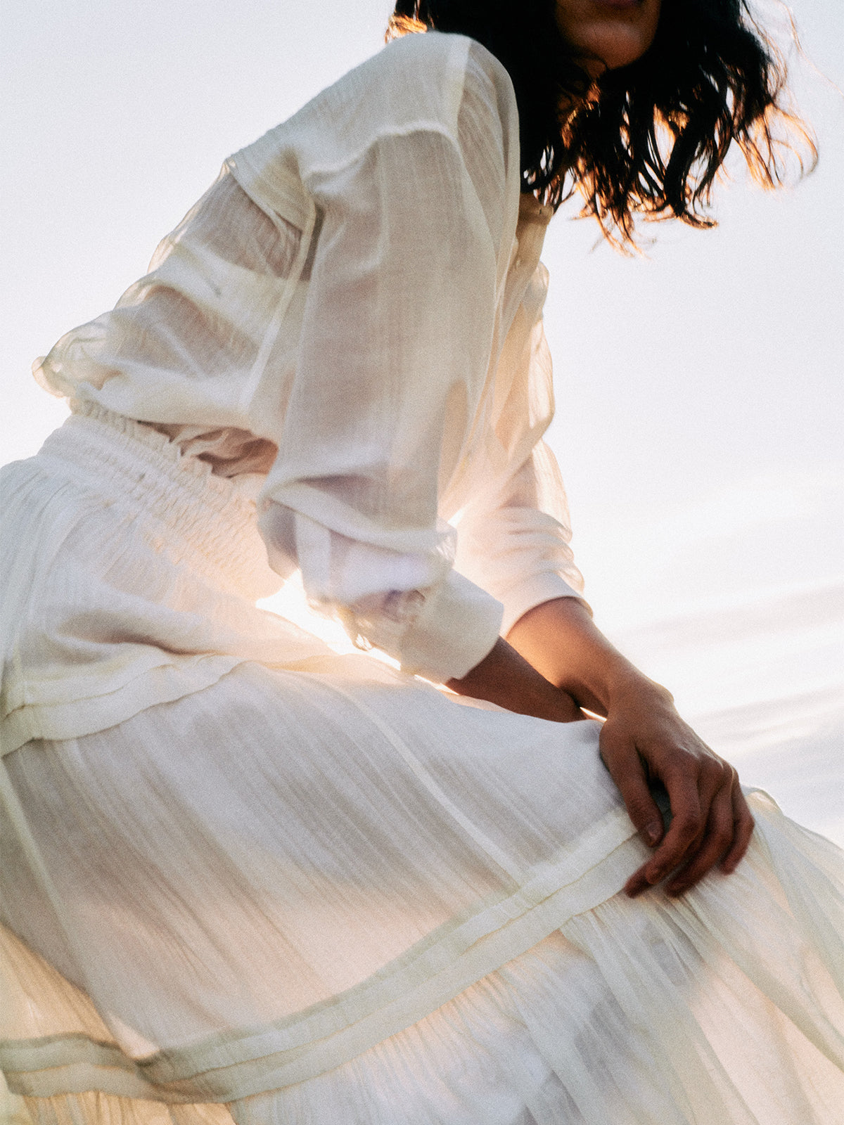 Indiaシルクブレンドティアードスカート