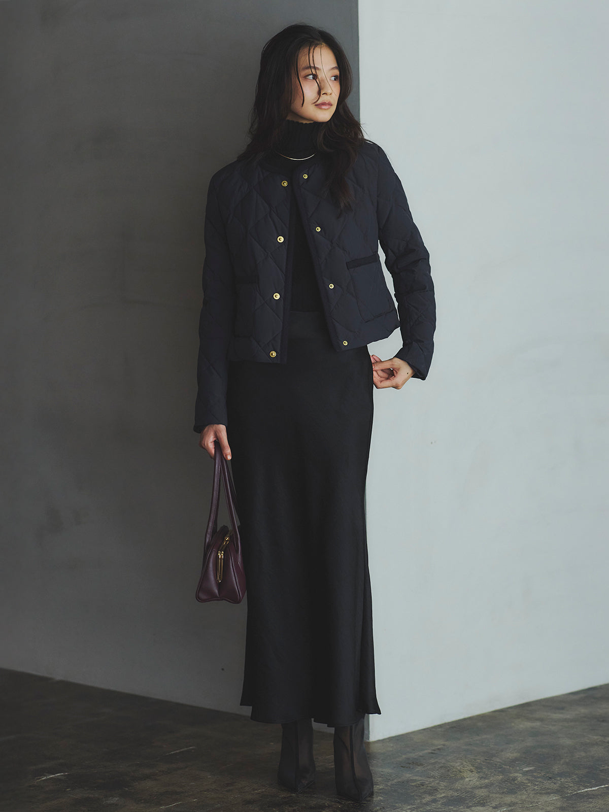 【TAION×anuans】ノーカラーキルティングショートダウン