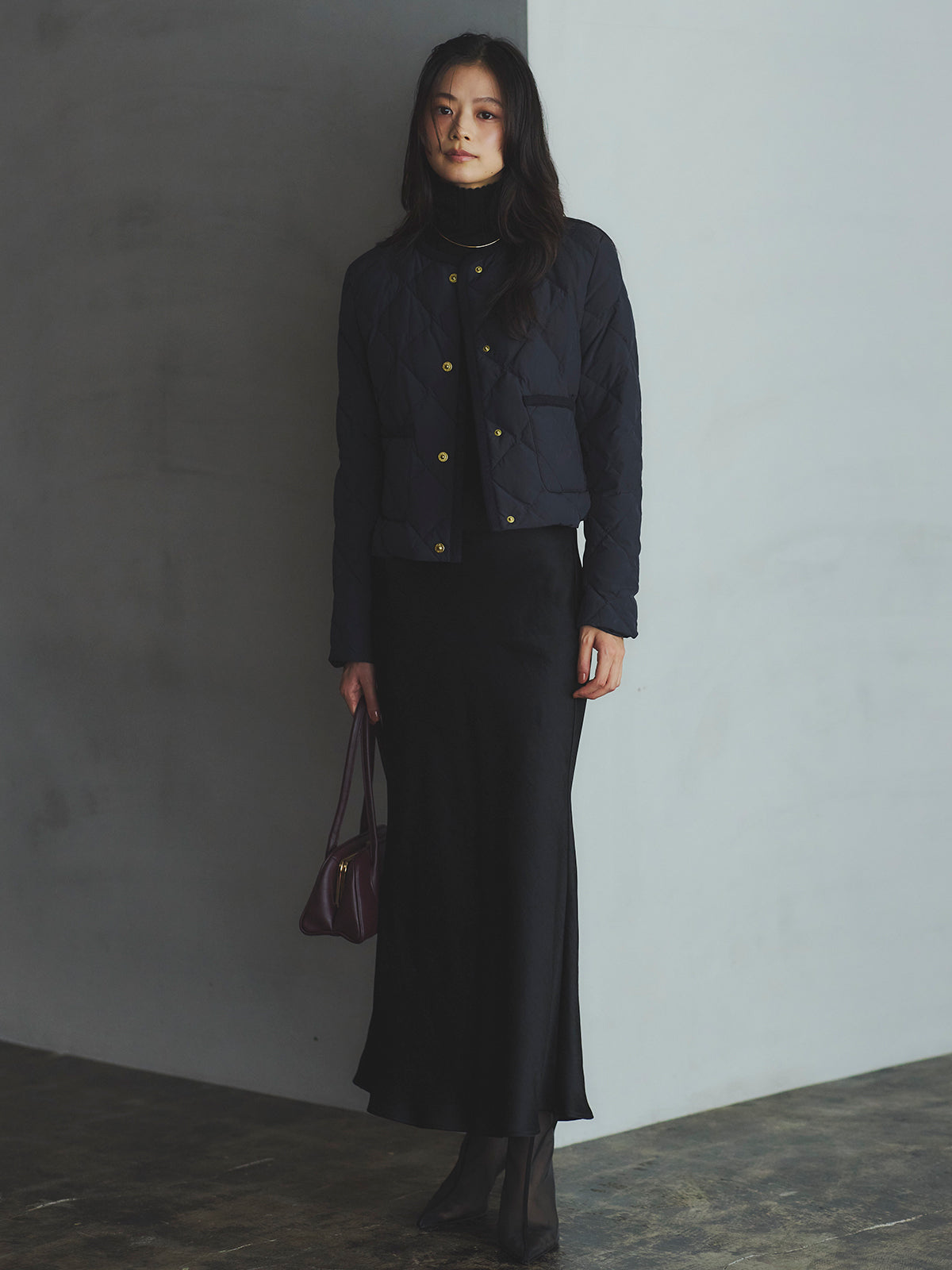 【TAION×anuans】ノーカラーキルティングショートダウン