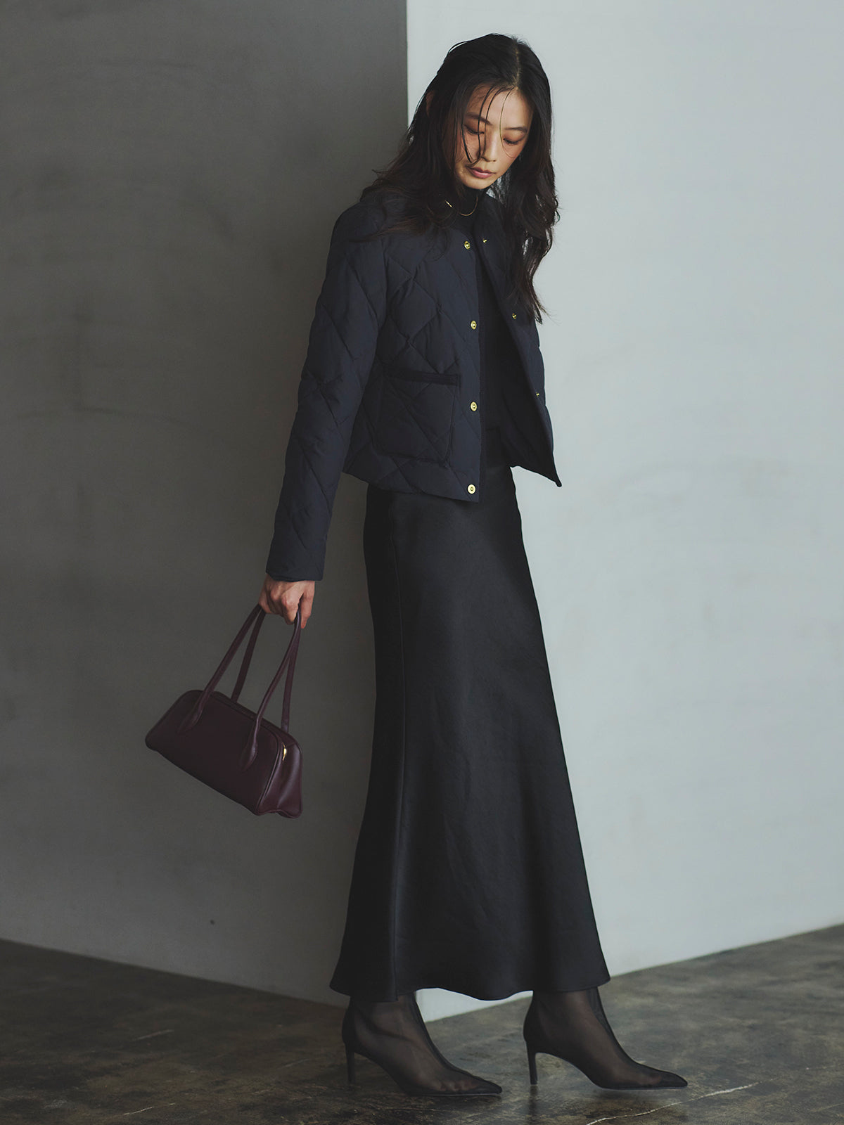 【TAION×anuans】ノーカラーキルティングショートダウン