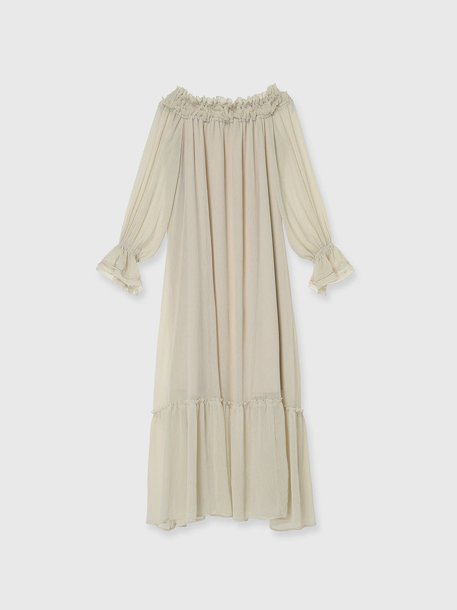 シフォンオフショルダーフレアワンピース