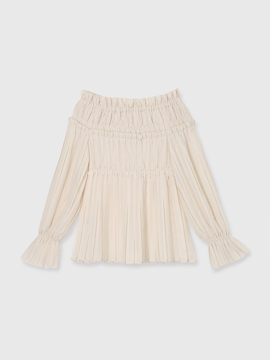 オフショルダープリーツチュニック