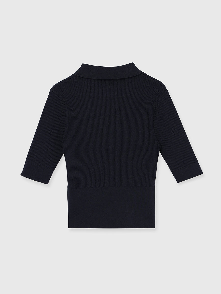 アセテートスキッパーリブニットトップス