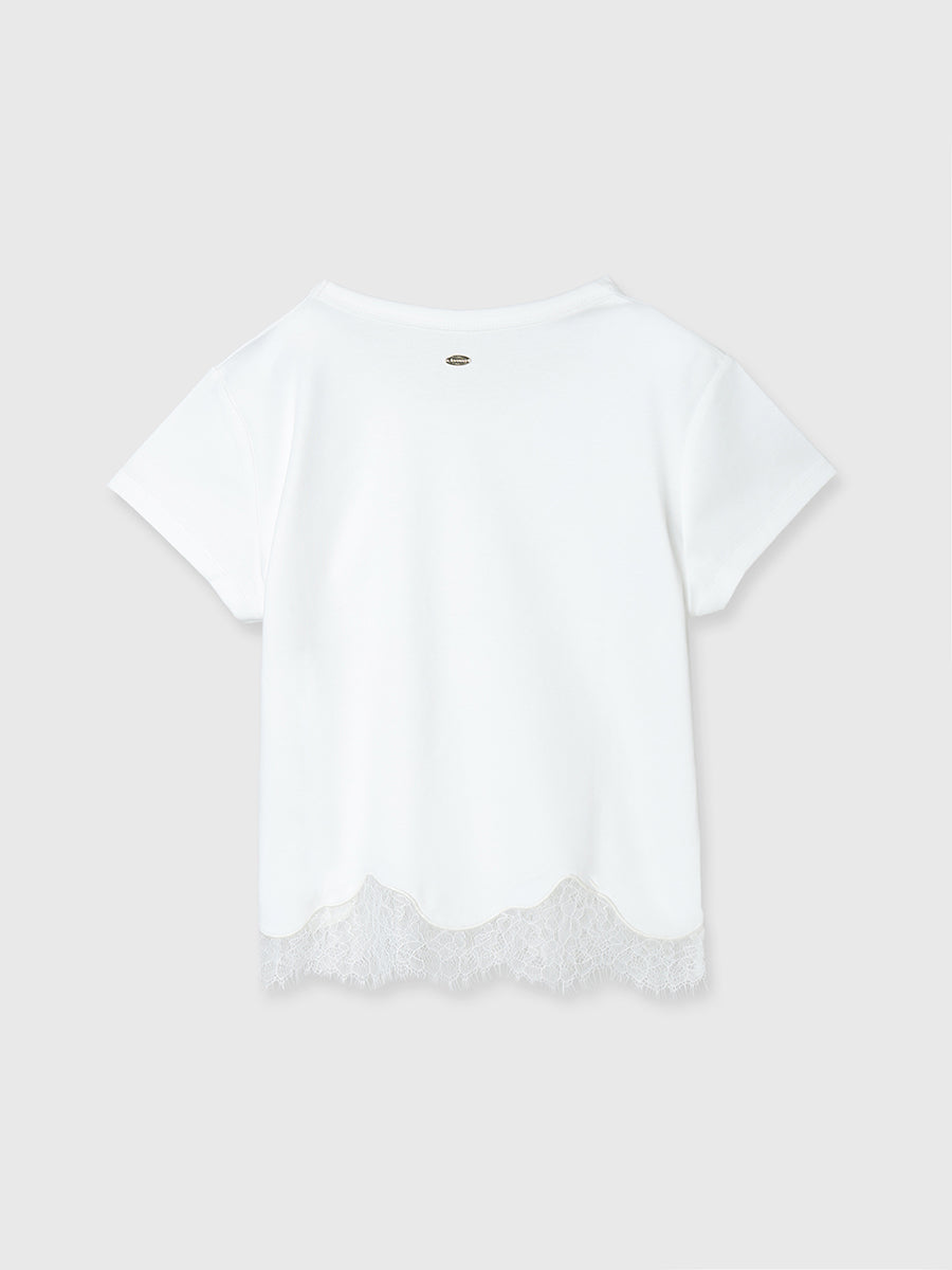 Silk-Touch Cotton Lace Trim Compact T-Shirt