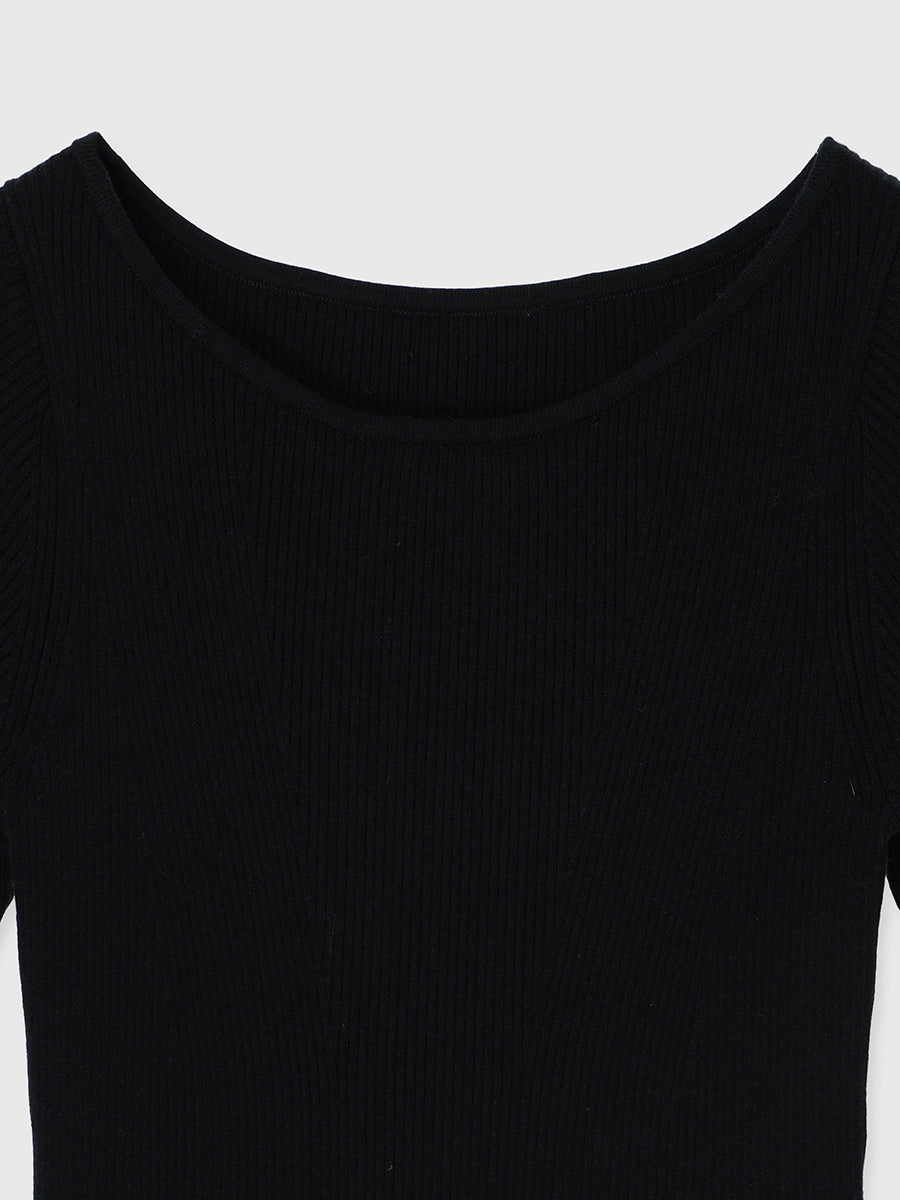 ボートネックイレギュラーヘムドッキングニットワンピース