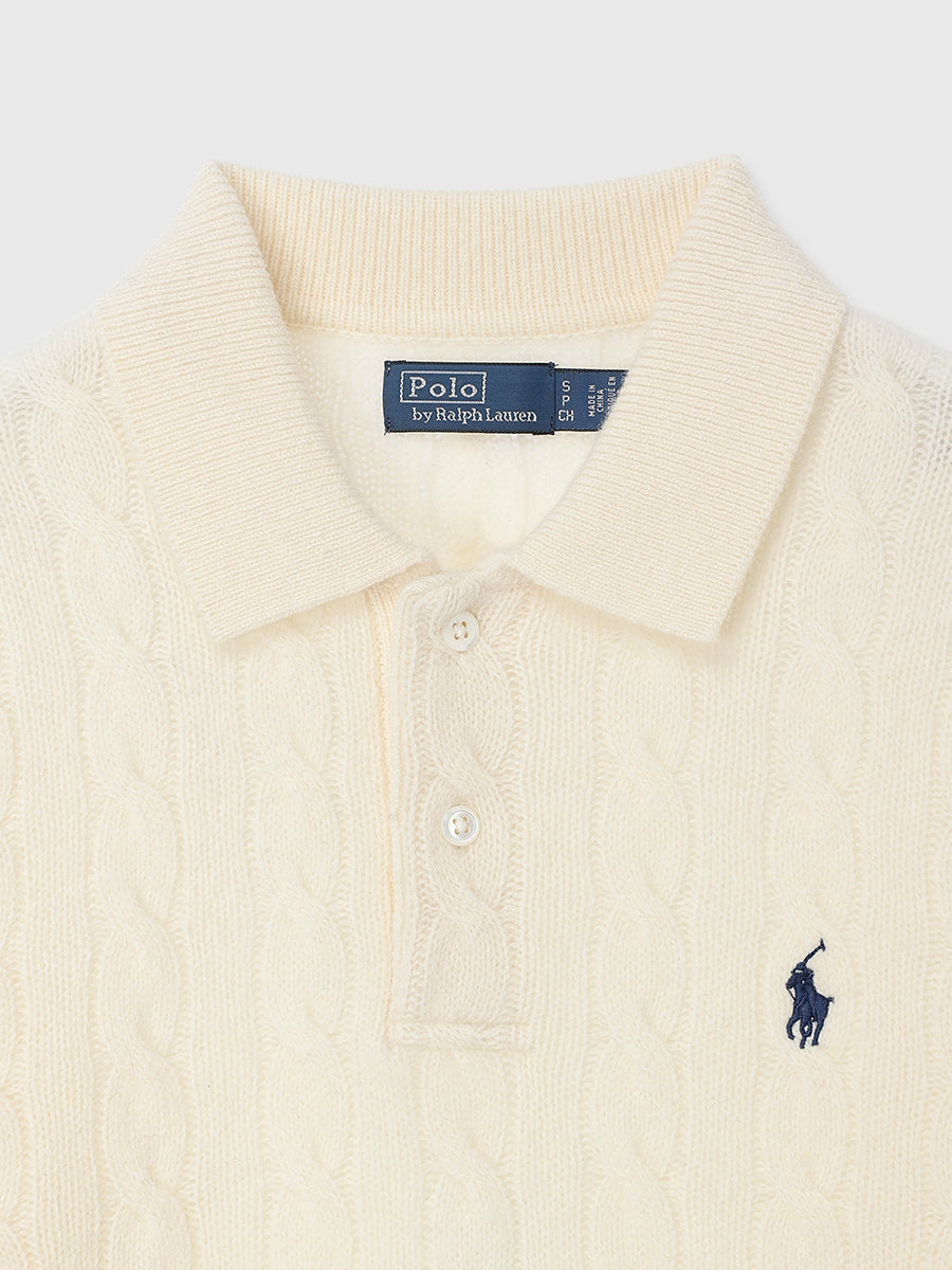 【POLO RALPH LAUREN】Wool-Cashmere Cable Polo Sweater
