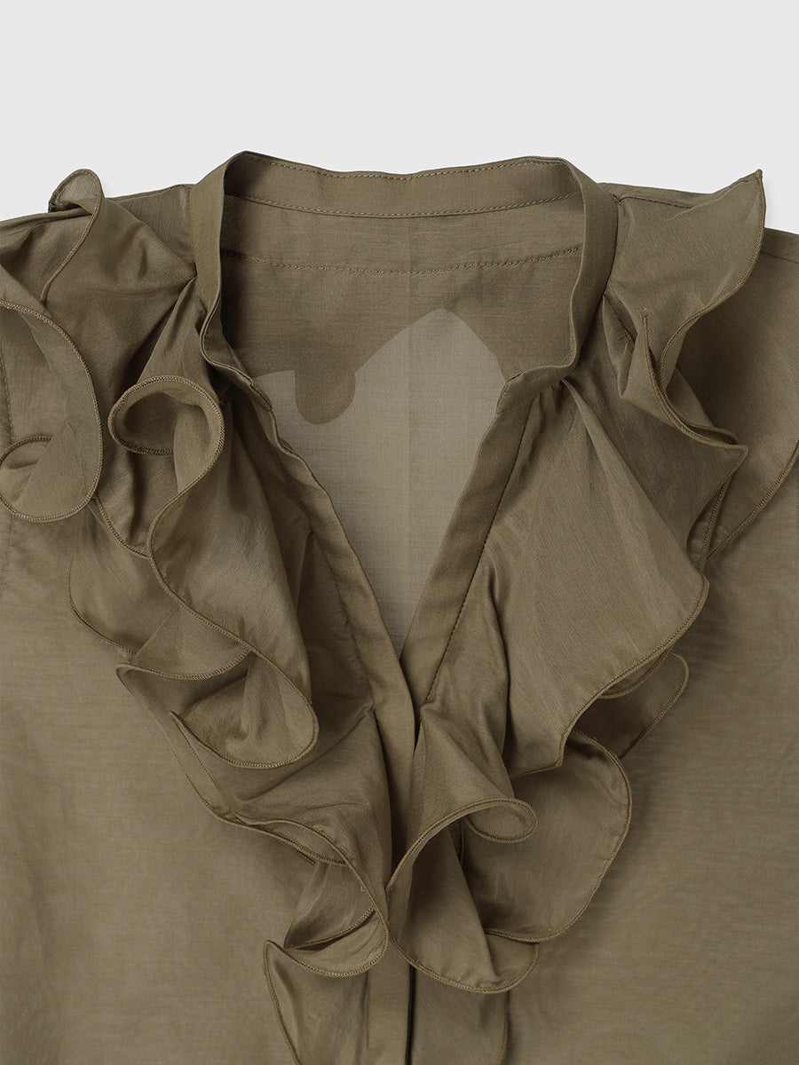 シルクブレンドシアーフリルブラウス