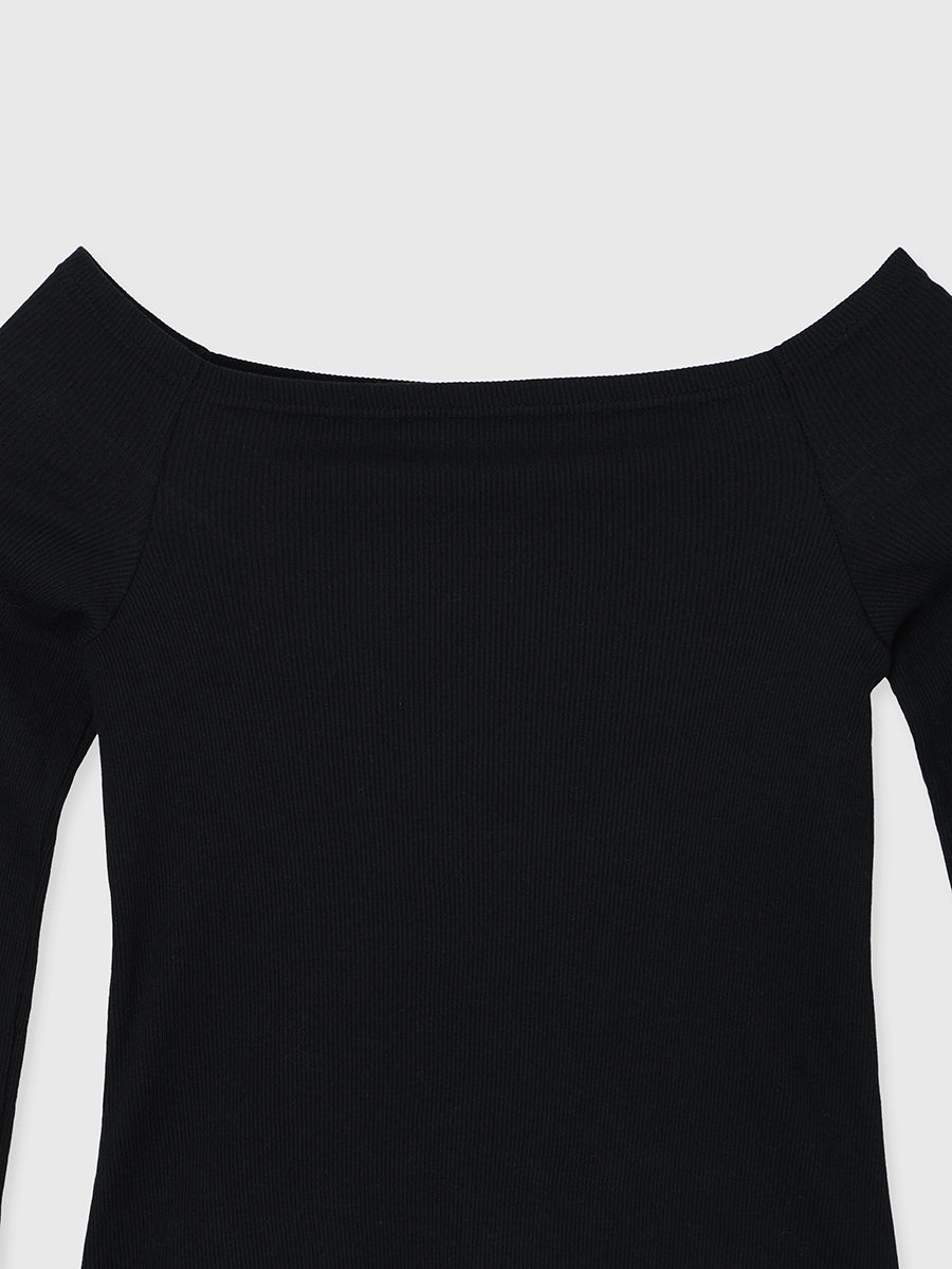オフショルリブカットトップス