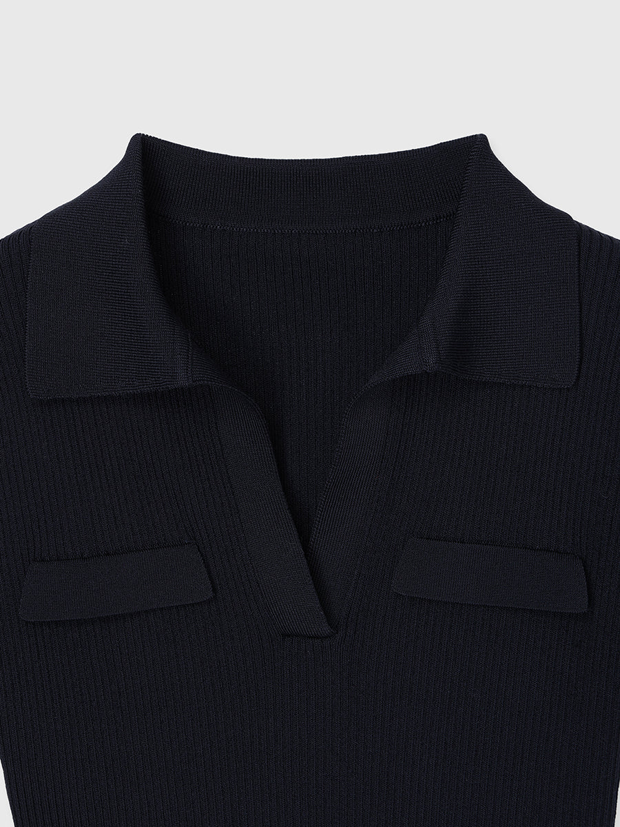 アセテートスキッパーリブニットトップス