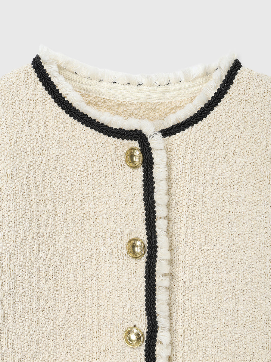 クラシカルノーカラーニットジャケット