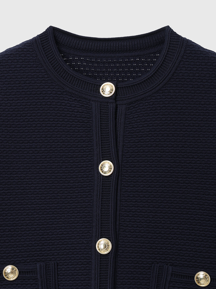 ノーカラーラーベンニットジャケット