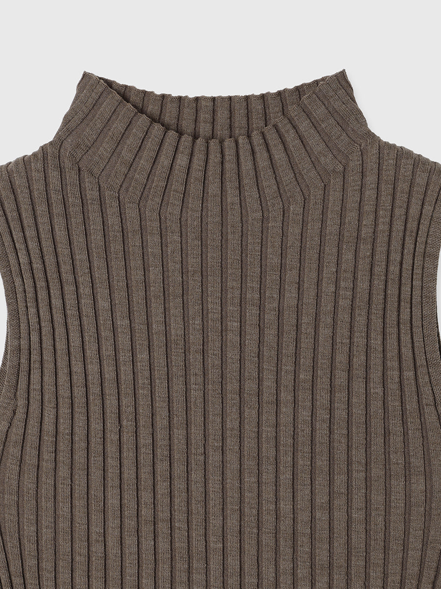 ノースリーブウールリブニットトップス