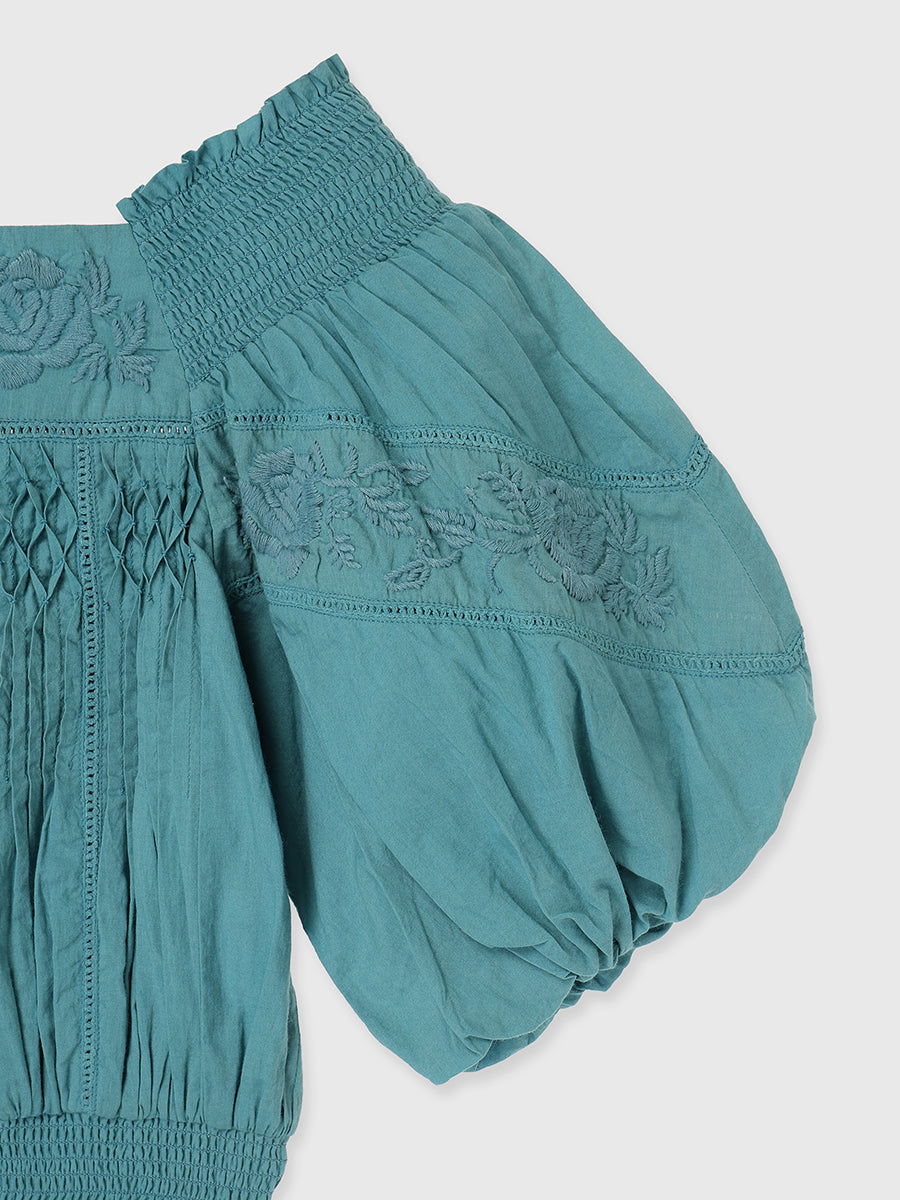 India 刺繡皺褶襯衫