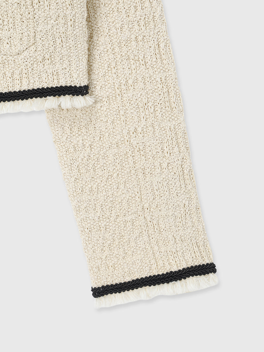 クラシカルノーカラーニットジャケット