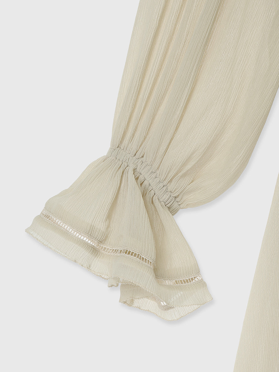 シフォンオフショルダーフレアワンピース