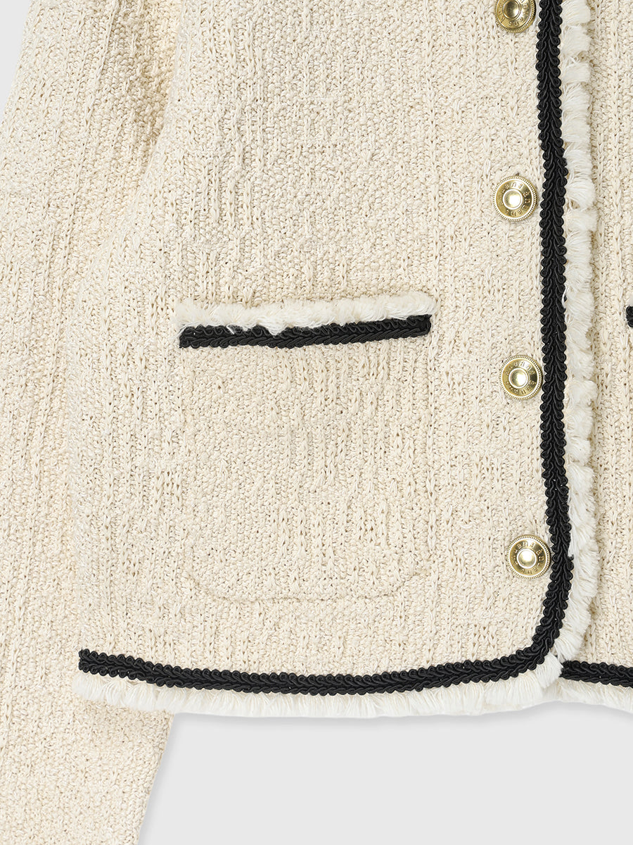 クラシカルノーカラーニットジャケット