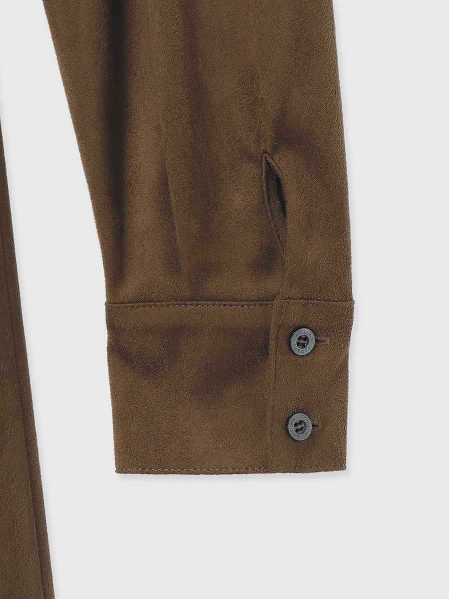 スウェードオープンカラーフレアワンピース