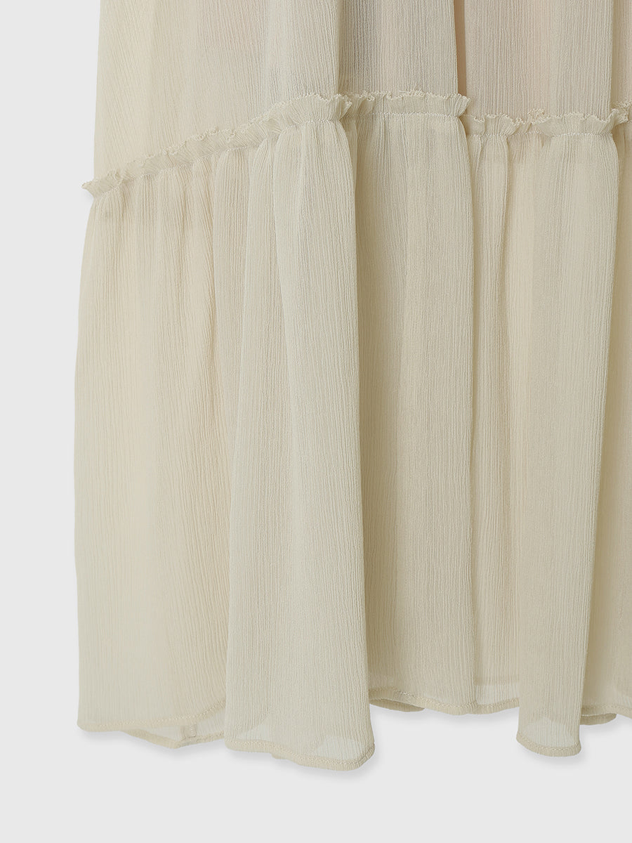 シフォンオフショルダーフレアワンピース