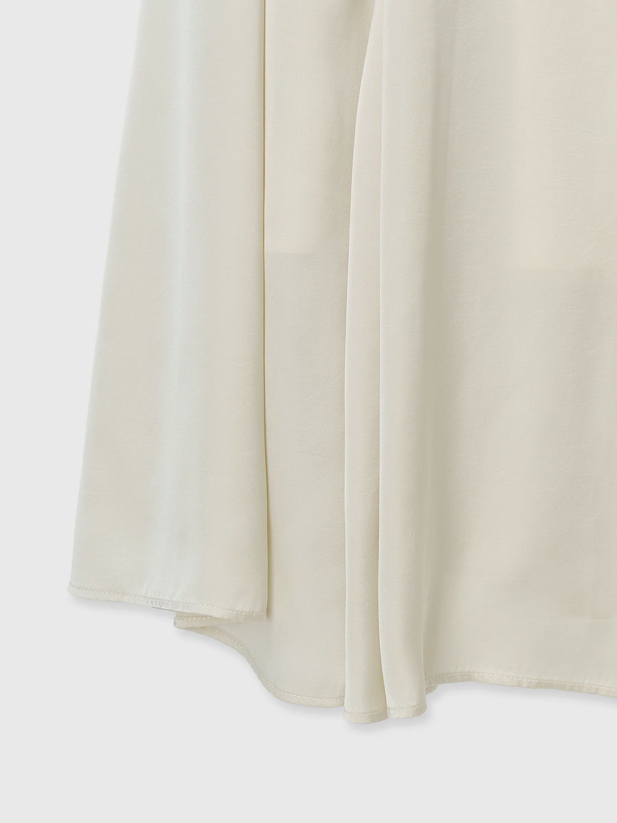 サテンオープンカラーフレアワンピース