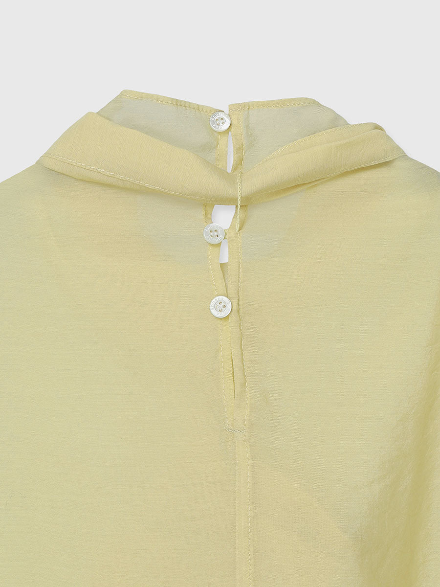 ハイネックシアーボウタイブラウス