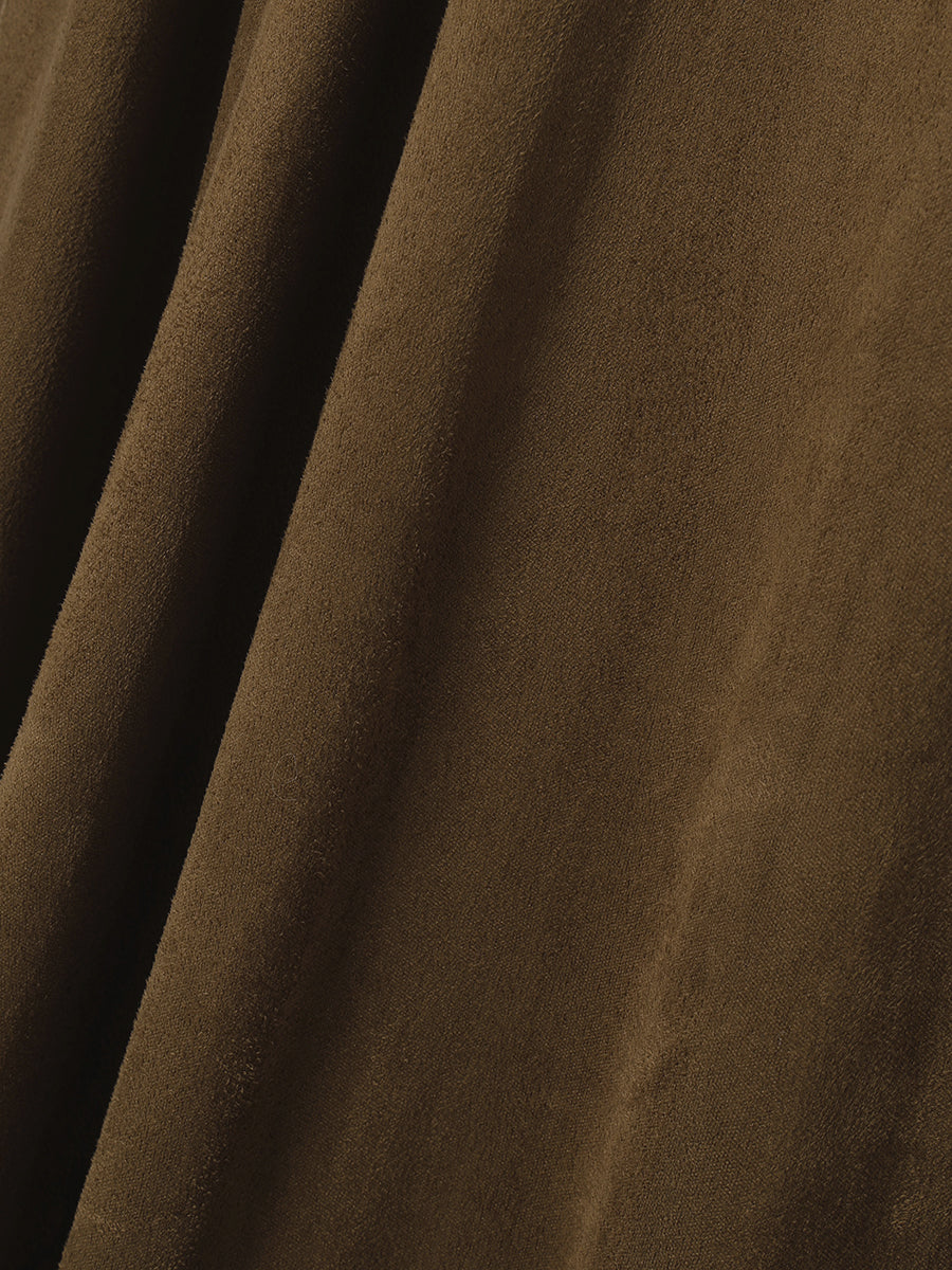 麂皮開領喇叭裙連衣裙