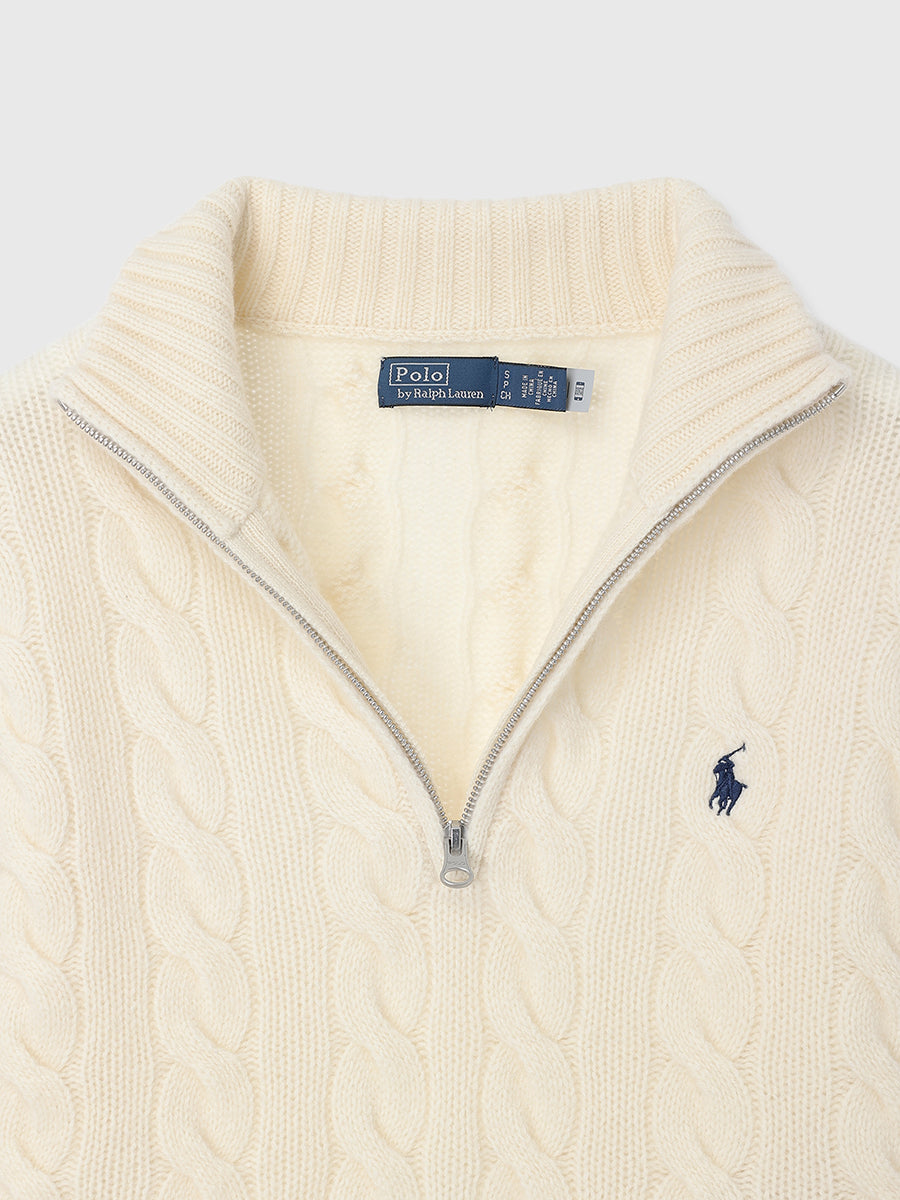 【POLO RALPH LAUREN】Wool-Cashmere Cable Half-Zip Sweater