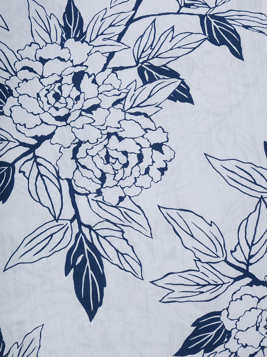line art peony yukata set - WHITE
