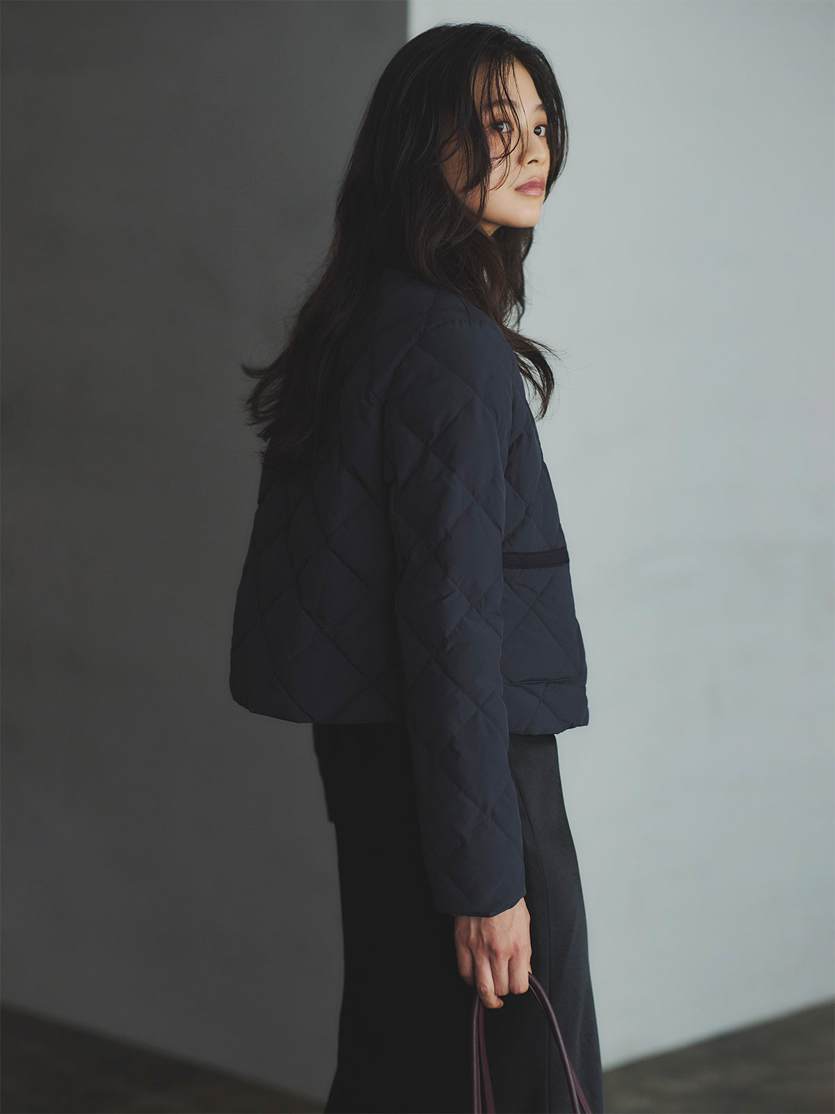 【TAION×anuans】ノーカラーキルティングショートダウン