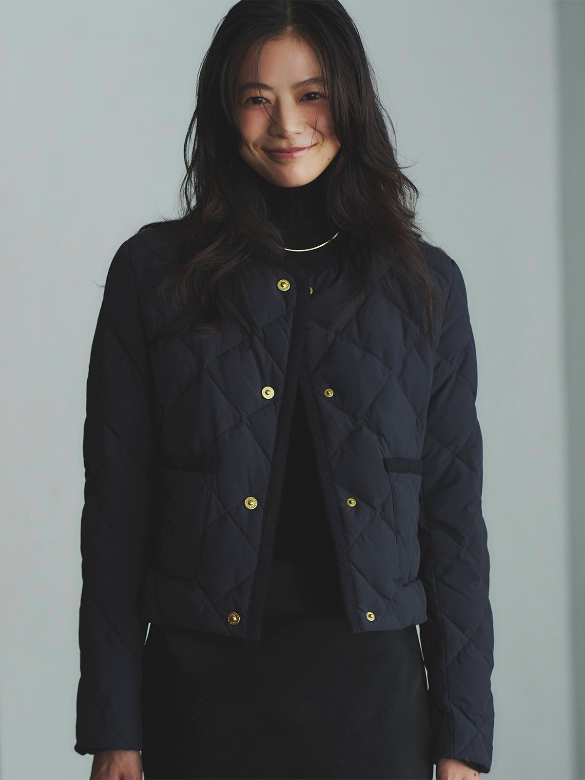 【TAION×anuans】ノーカラーキルティングショートダウン