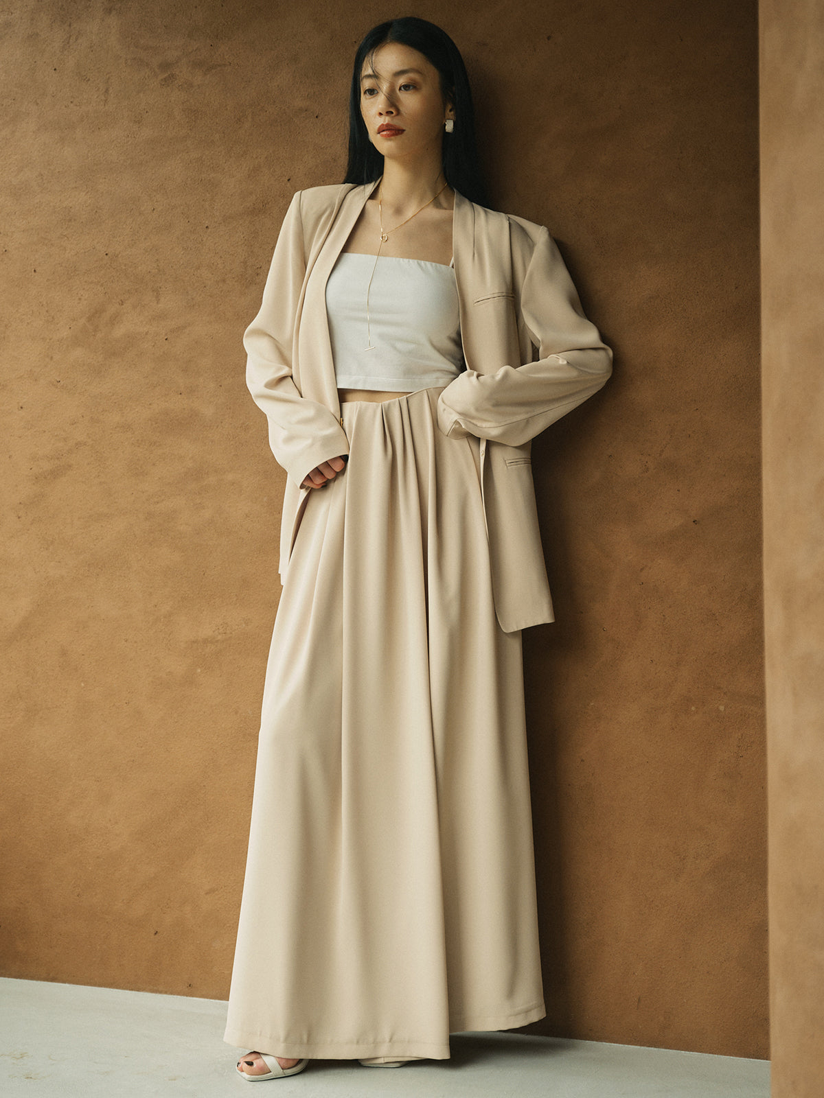 ライトダブルサテンハイウエストパンツ