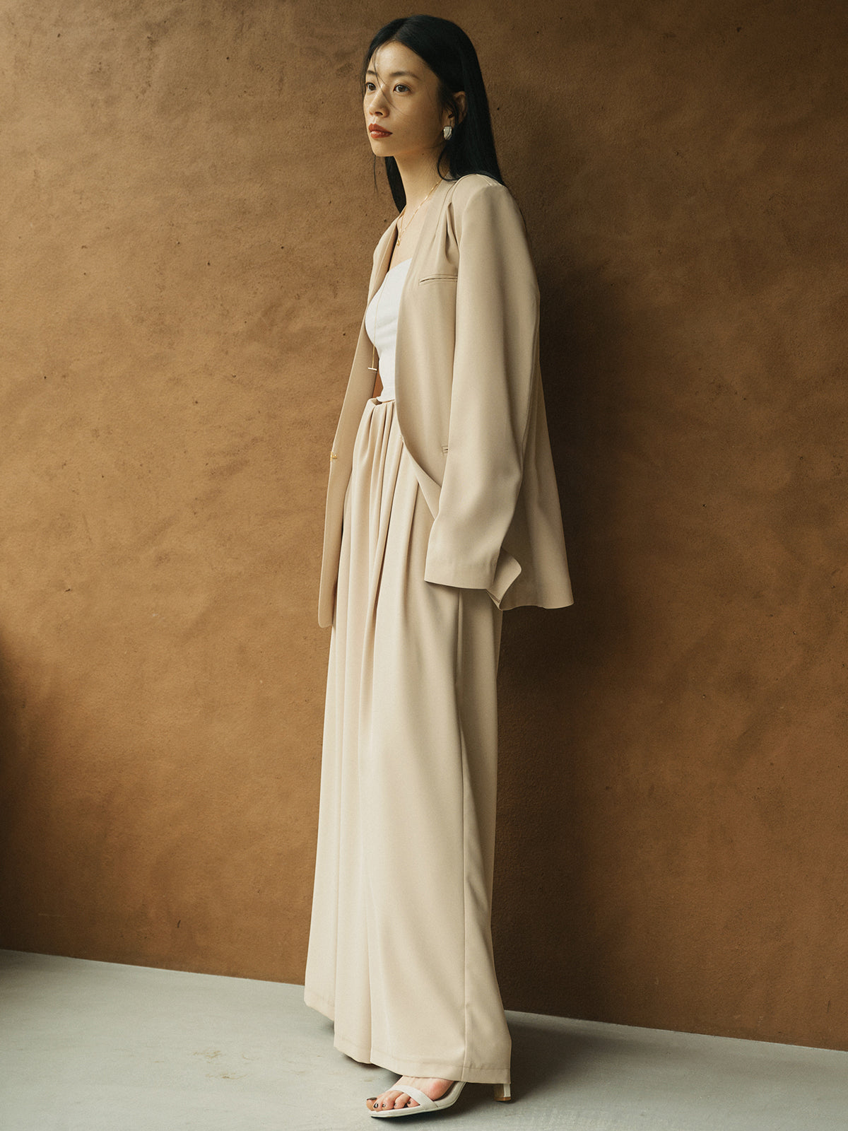 ライトダブルサテンハイウエストパンツ