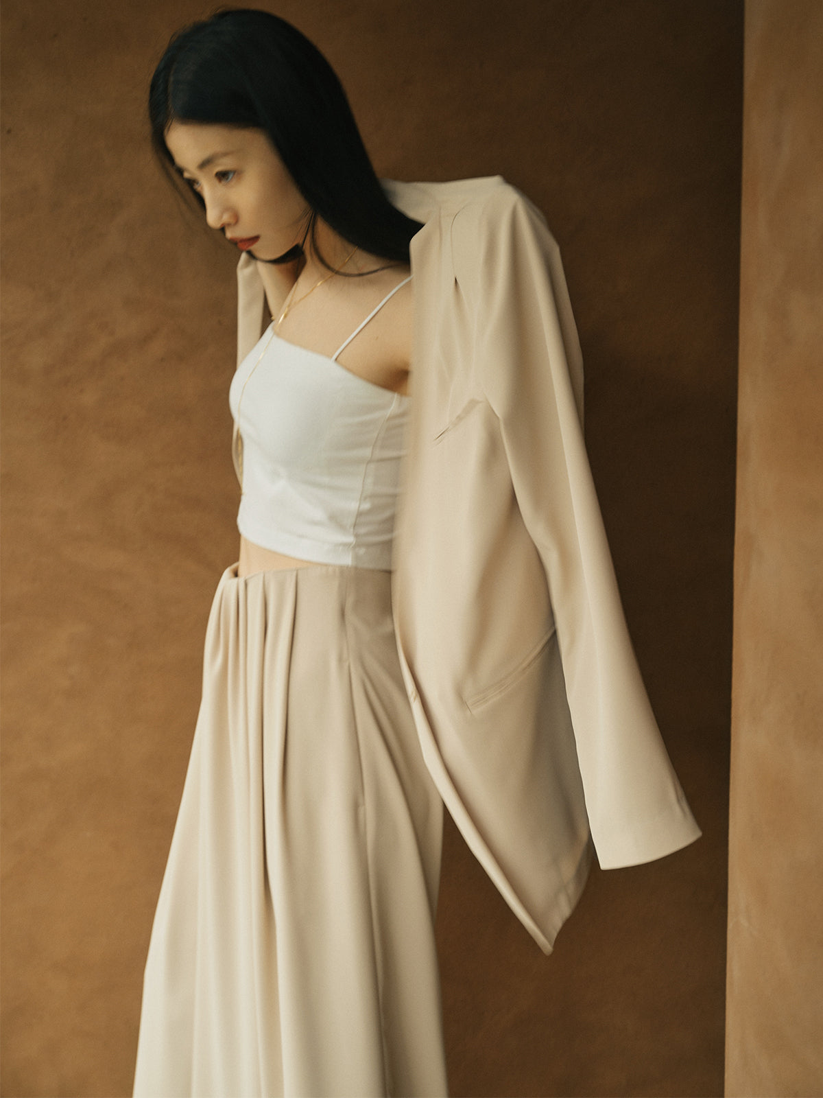 ライトダブルサテンノーカラージャケット