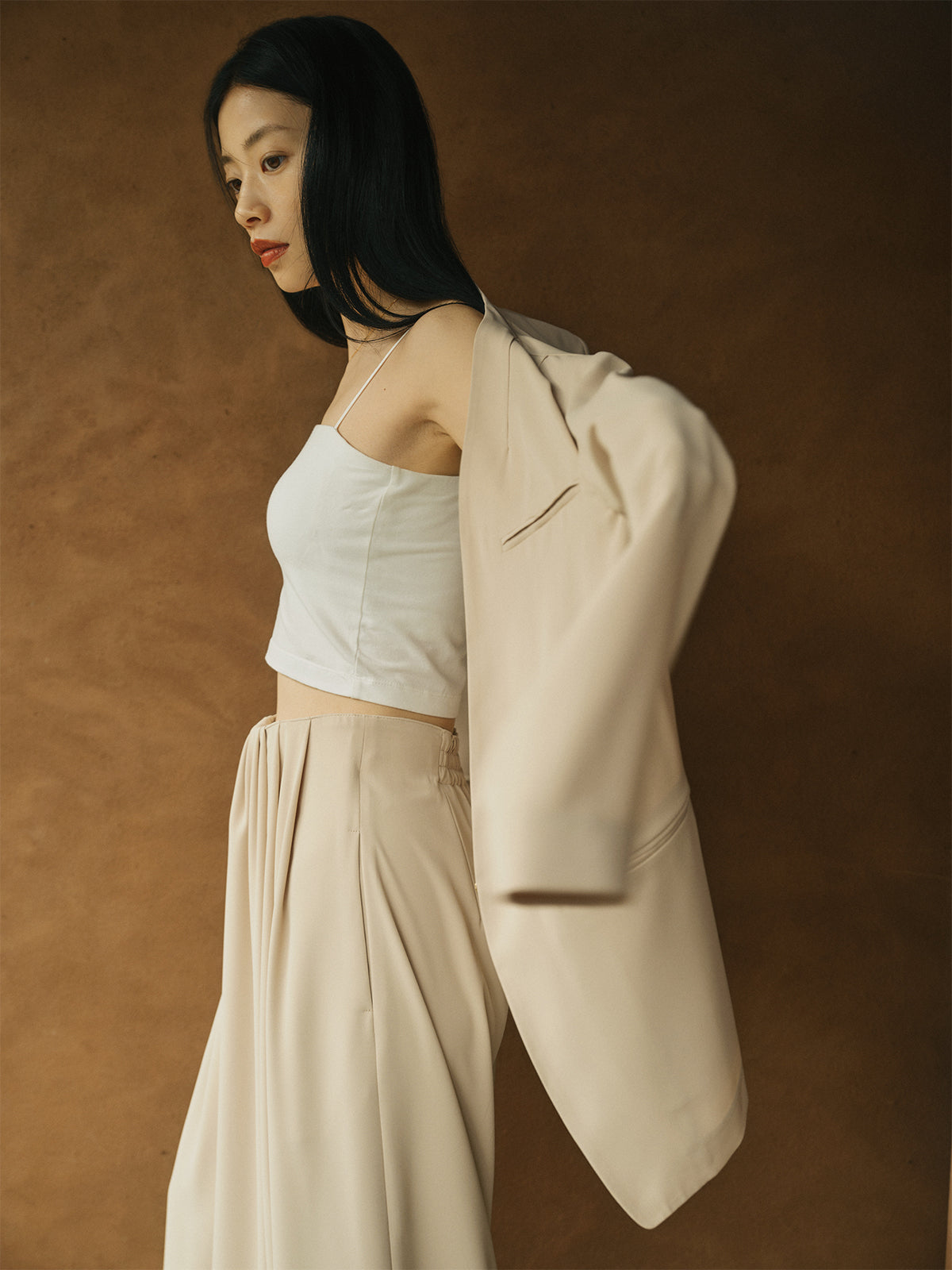 ライトダブルサテンハイウエストパンツ