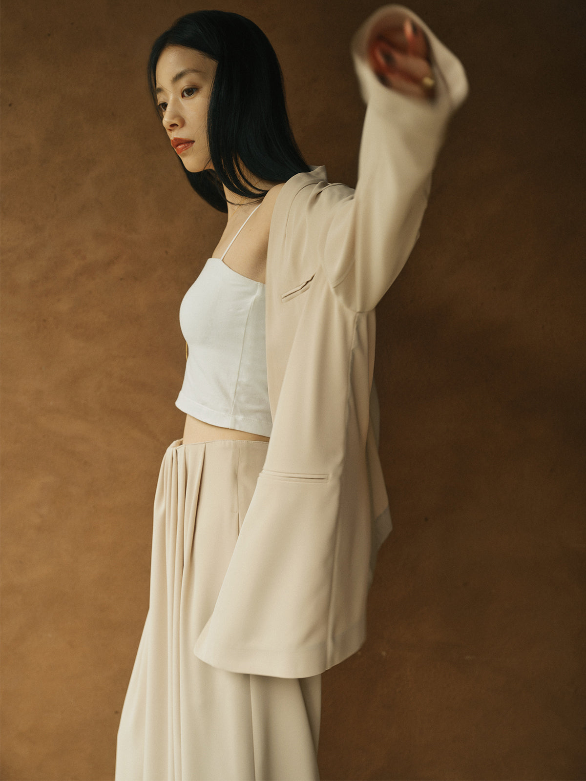 ライトダブルサテンノーカラージャケット